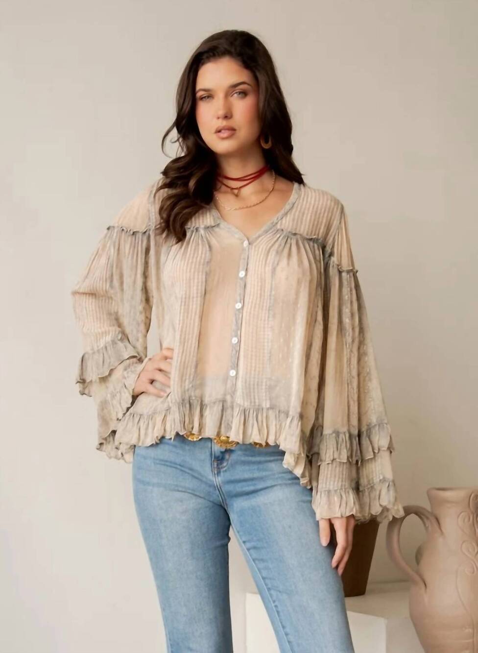 NEW YOUNG THREADS moonmist blouse in latte